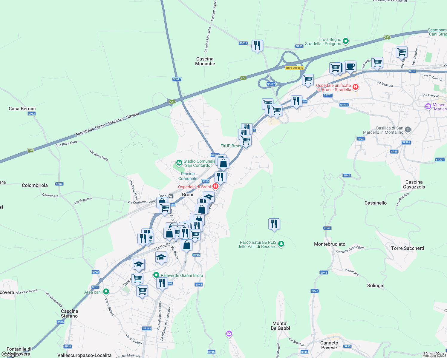 map of restaurants, bars, coffee shops, grocery stores, and more near 8 Via dei Recoaro in Broni