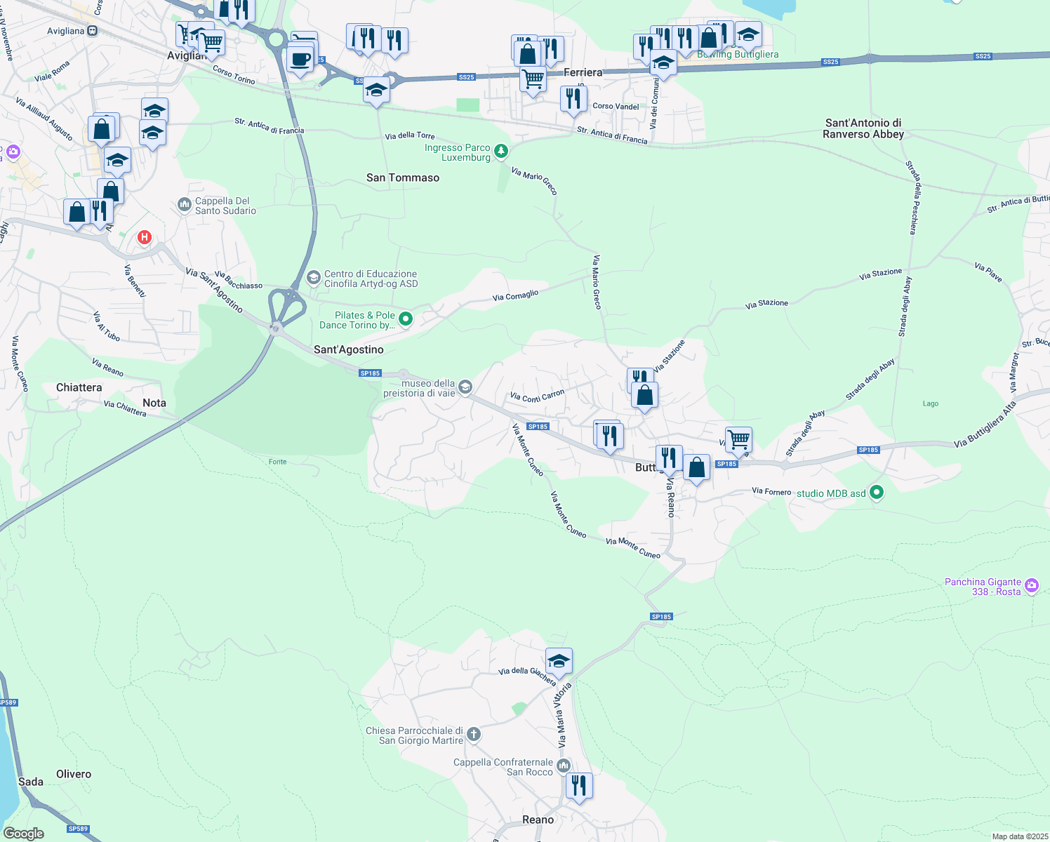 map of restaurants, bars, coffee shops, grocery stores, and more near 80 Via Avigliana in Buttigliera Alta