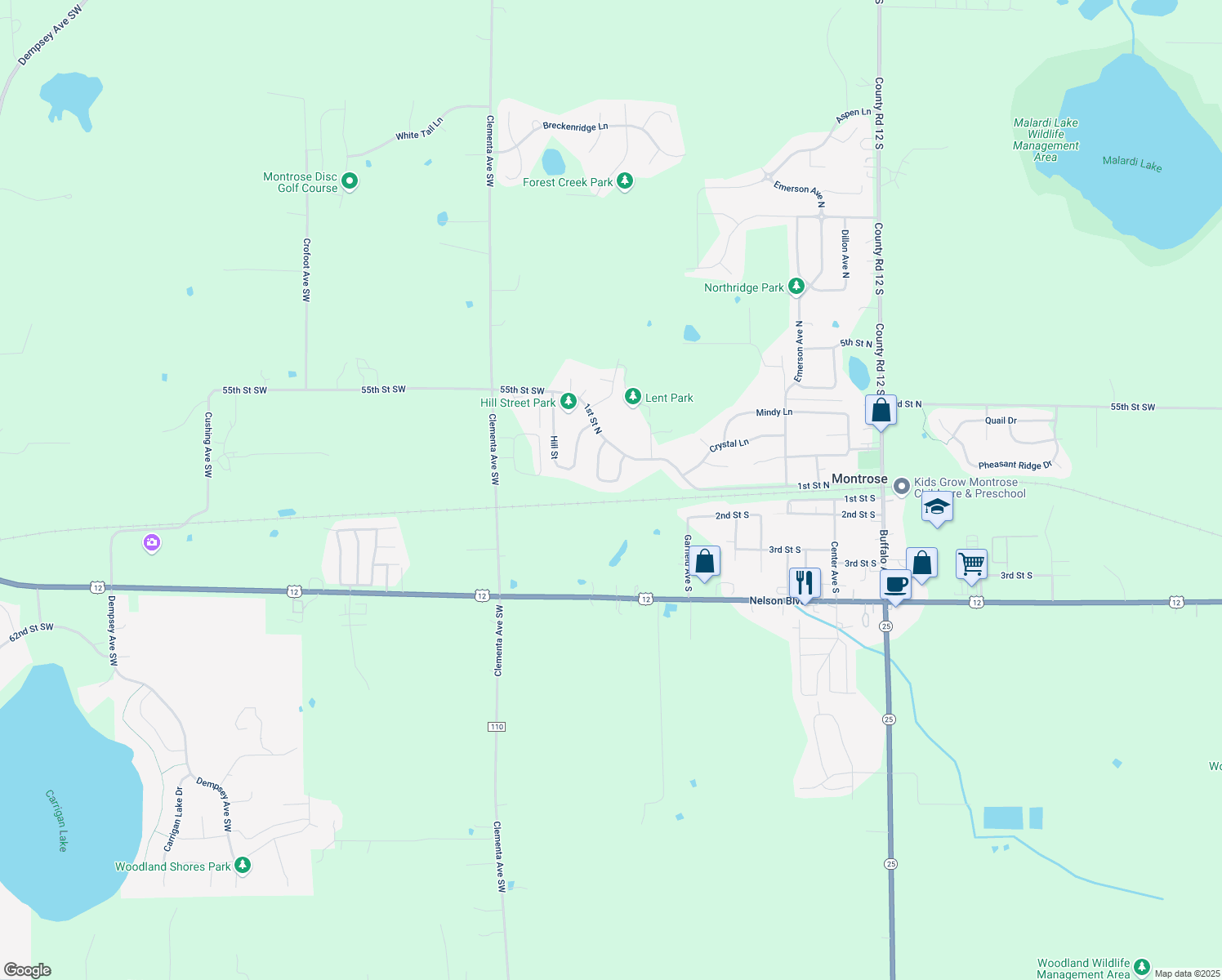 map of restaurants, bars, coffee shops, grocery stores, and more near 120 Garner Circle in Montrose