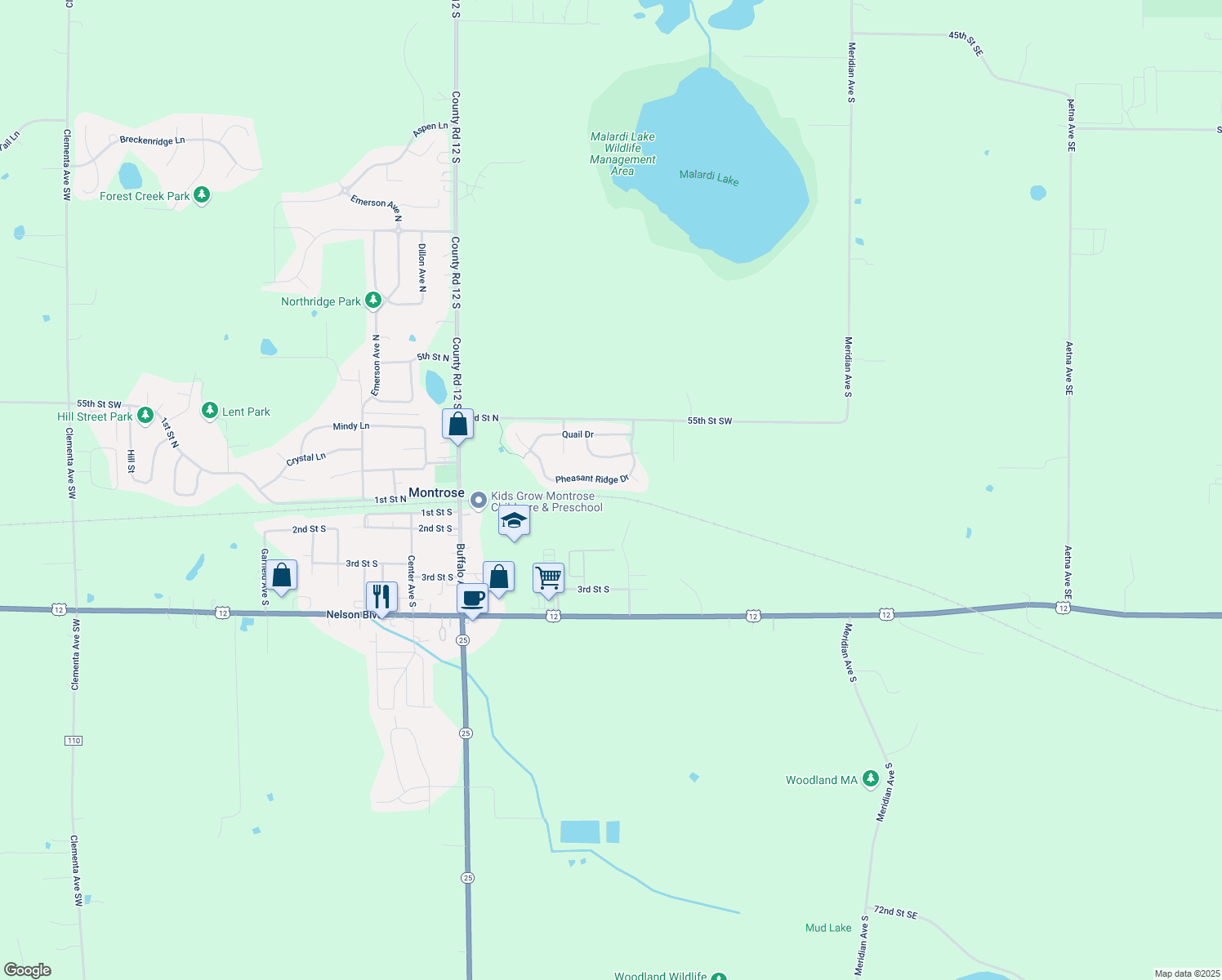 map of restaurants, bars, coffee shops, grocery stores, and more near 186 Pheasant Ridge Drive in Montrose