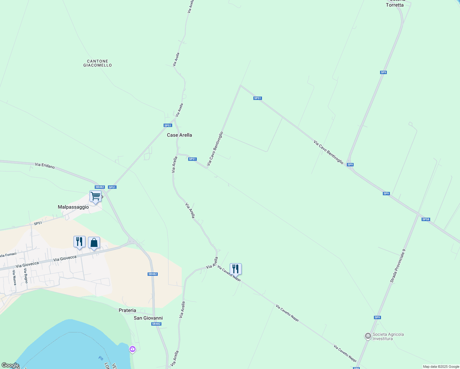 map of restaurants, bars, coffee shops, grocery stores, and more near 660 Strada Provinciale 51 in Provincia di Rovigo