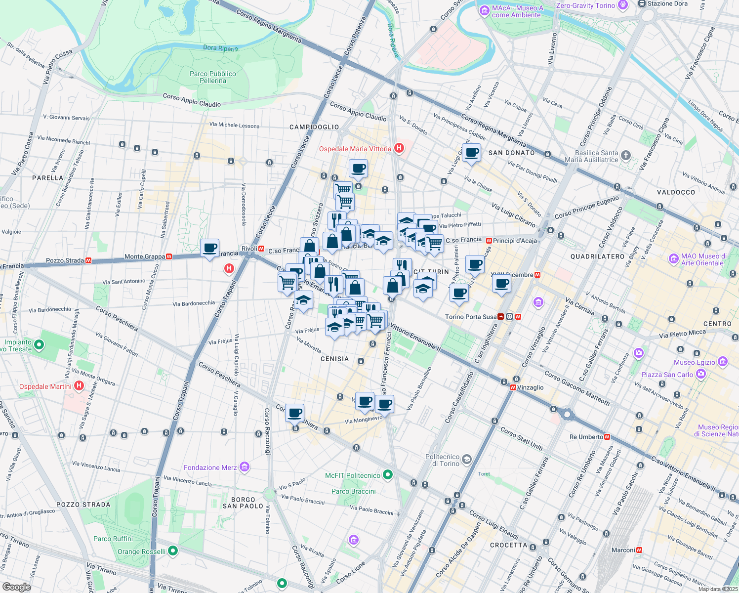 map of restaurants, bars, coffee shops, grocery stores, and more near 1 Via Groscavallo in Torino