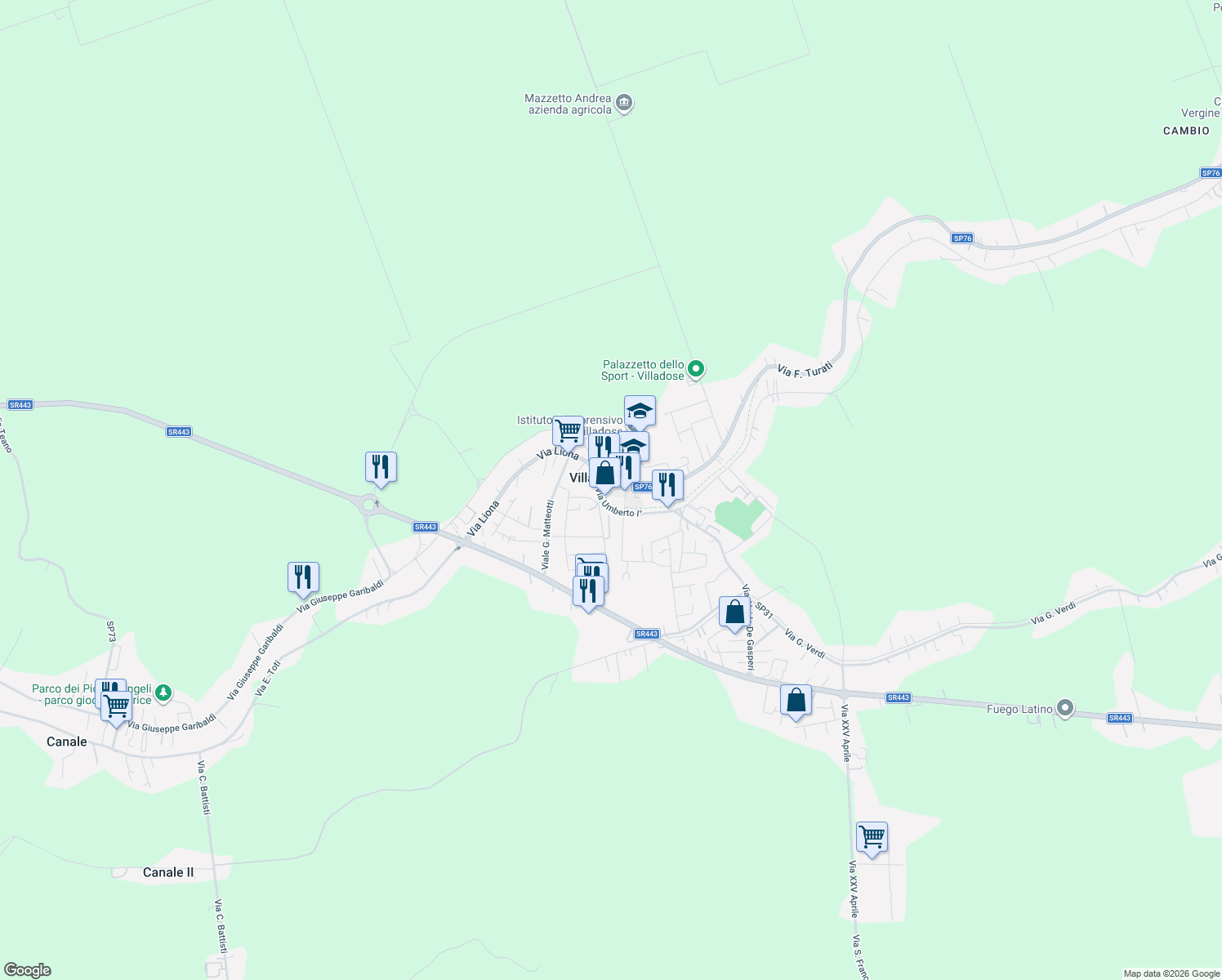 map of restaurants, bars, coffee shops, grocery stores, and more near in Villadose