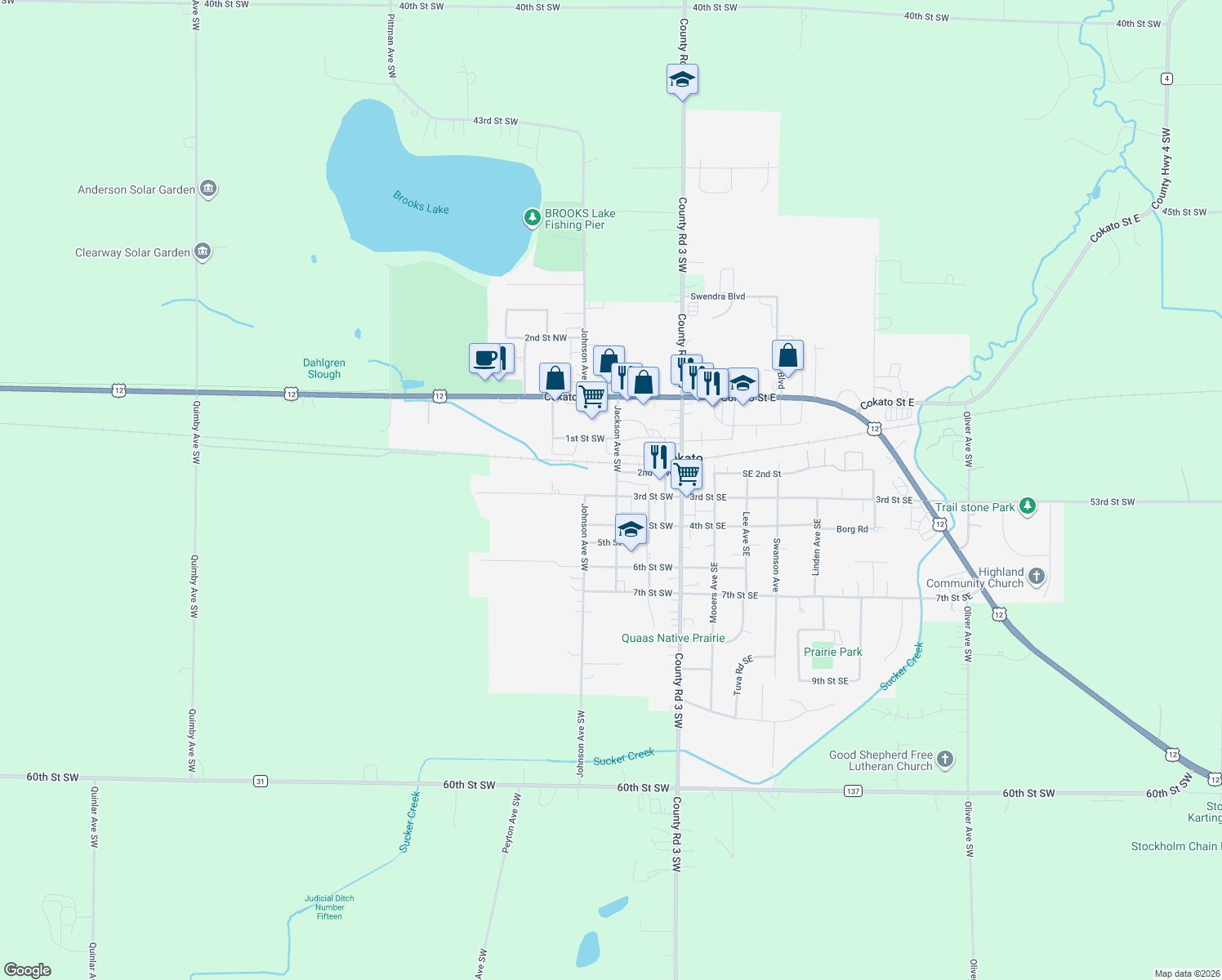 map of restaurants, bars, coffee shops, grocery stores, and more near 315 3rd St SW in Cokato