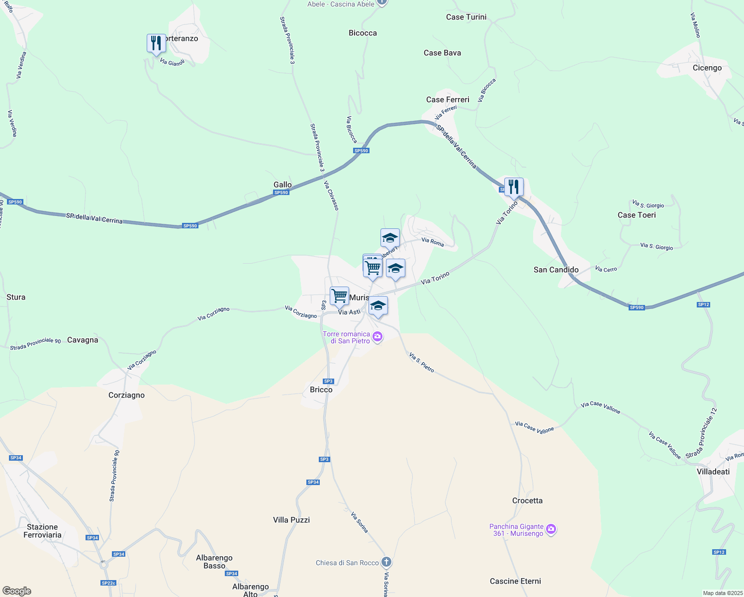 map of restaurants, bars, coffee shops, grocery stores, and more near 4 Via IV Novembre in Murisengo