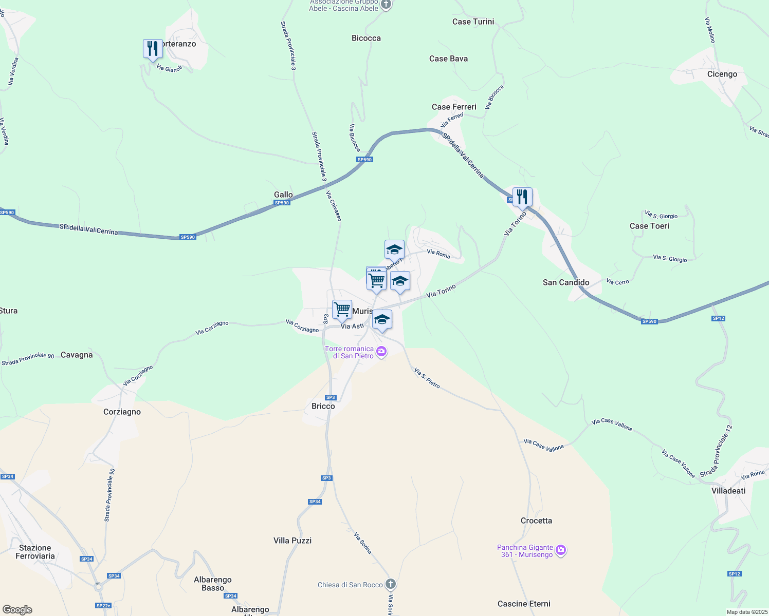 map of restaurants, bars, coffee shops, grocery stores, and more near 4 Via IV Novembre in Murisengo
