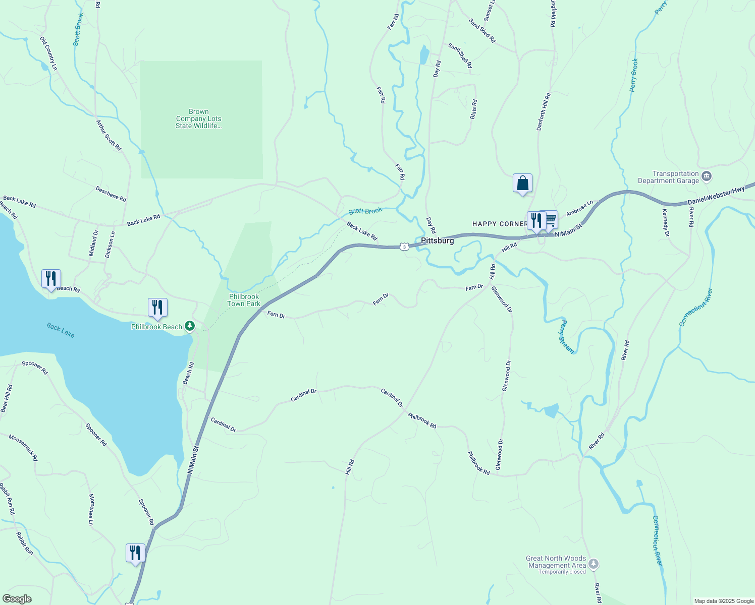 map of restaurants, bars, coffee shops, grocery stores, and more near Cardinal Dr in Pittsburg
