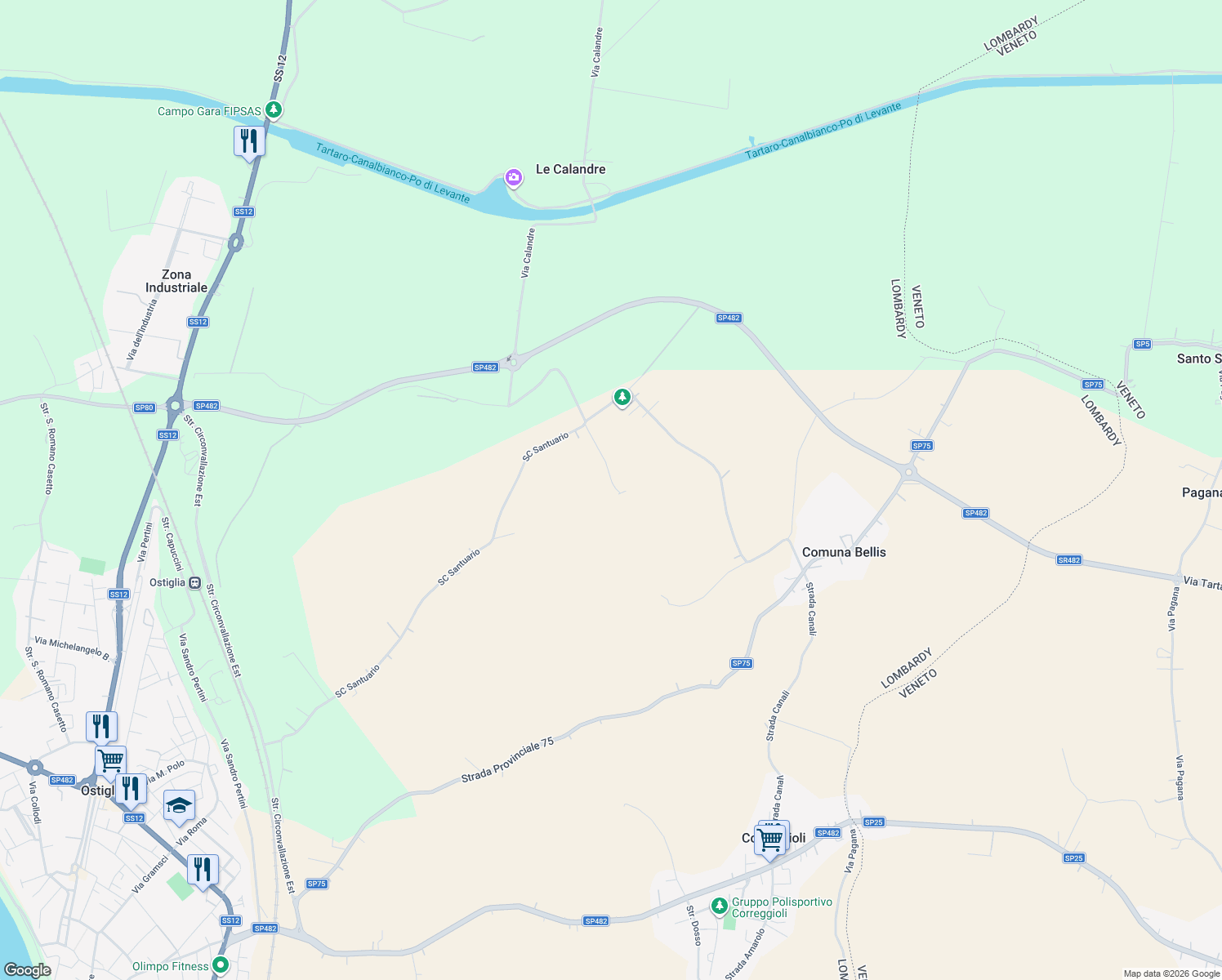 map of restaurants, bars, coffee shops, grocery stores, and more near 11 Argine San Lorenzo in Provincia di Mantova