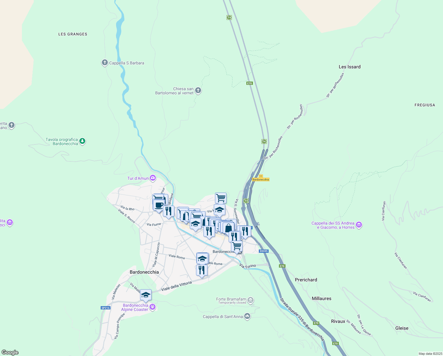 map of restaurants, bars, coffee shops, grocery stores, and more near in Metropolitan City of Turin