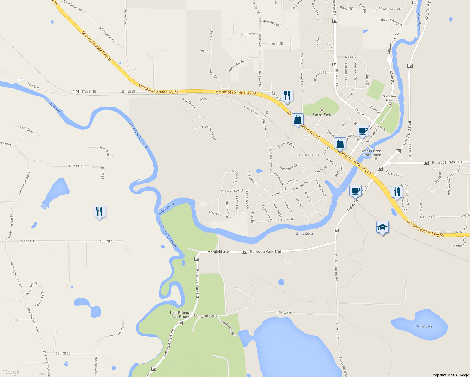 map of restaurants, bars, coffee shops, grocery stores, and more near 4997 River Oaks Rd in Rockford