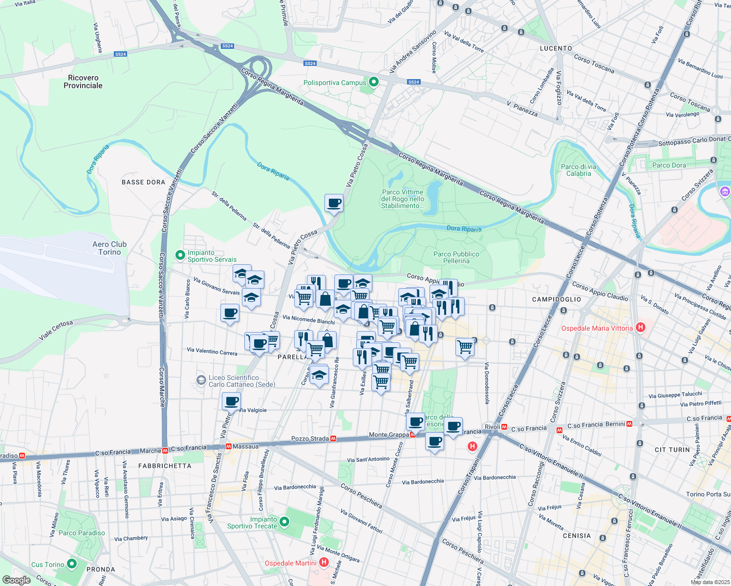 map of restaurants, bars, coffee shops, grocery stores, and more near 5 Via Galliate in Torino