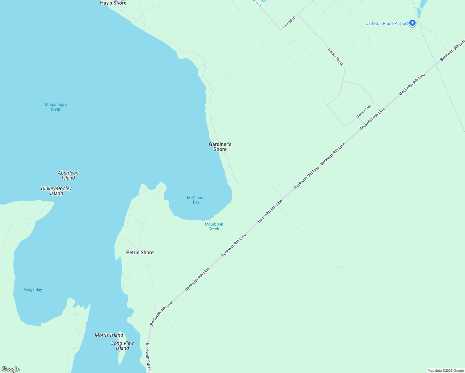 map of restaurants, bars, coffee shops, grocery stores, and more near 126 Gardiner Shore Road in Carleton Place