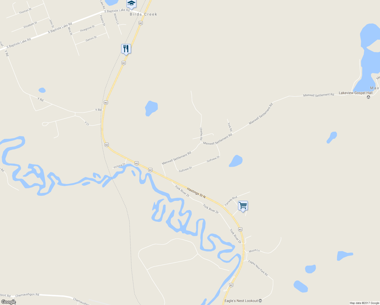 map of restaurants, bars, coffee shops, grocery stores, and more near 112 Maxwell Settlement Road in Bancroft