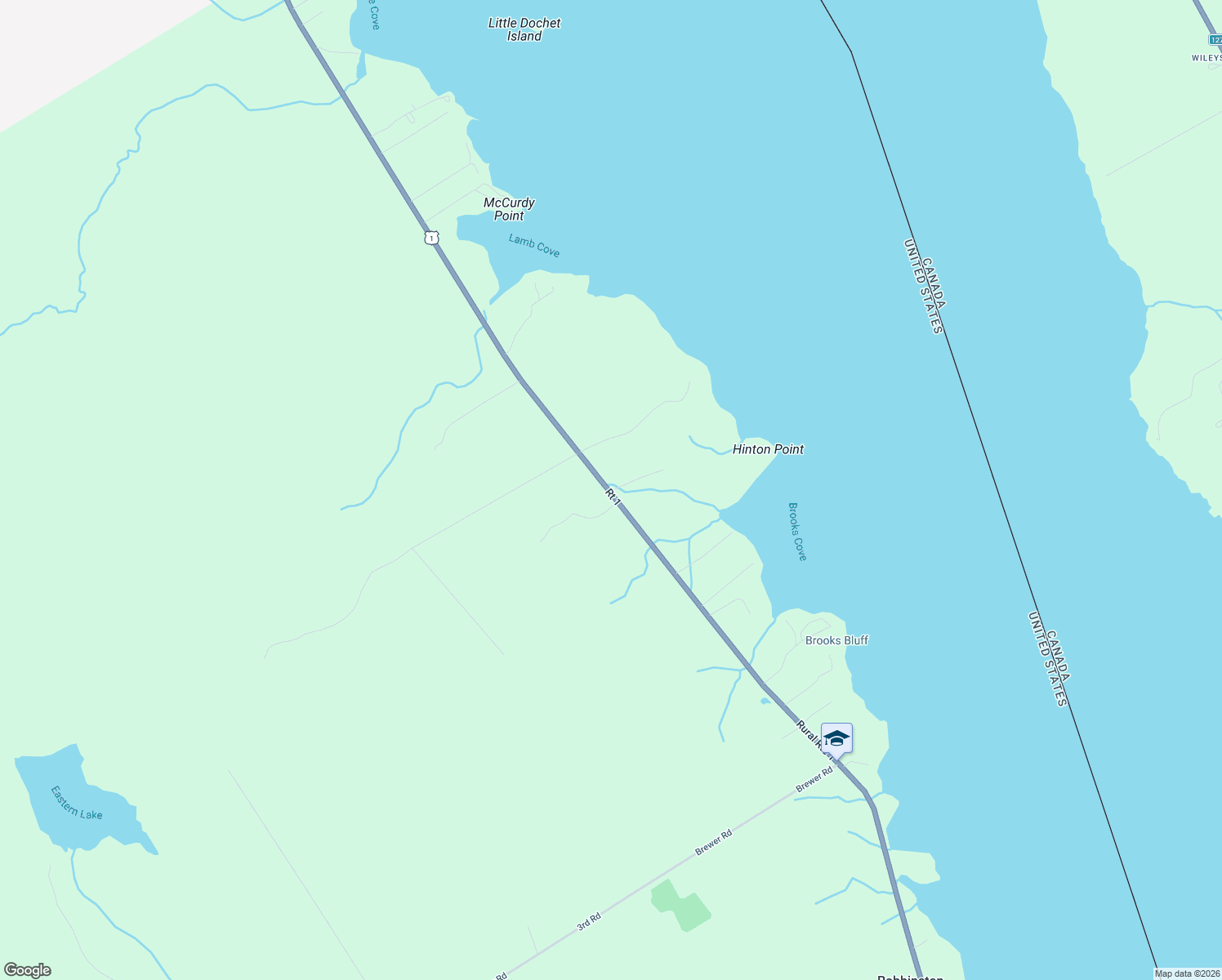 map of restaurants, bars, coffee shops, grocery stores, and more near 27 Gravel Pit Road in Robbinston