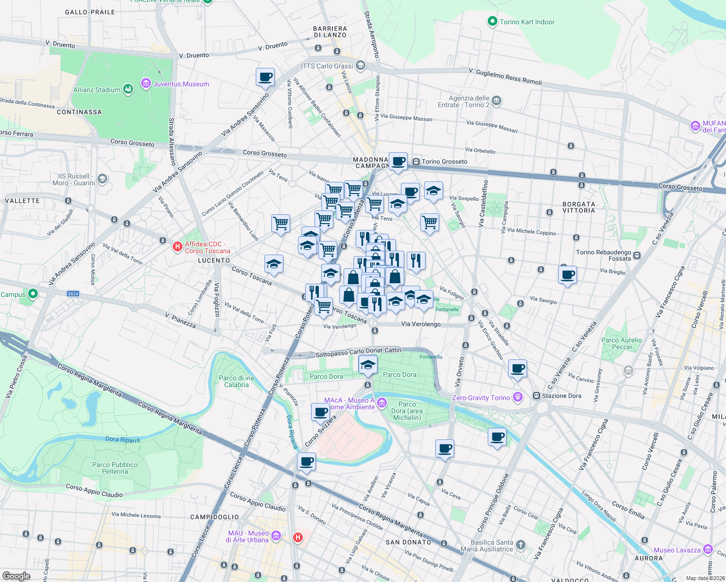 map of restaurants, bars, coffee shops, grocery stores, and more near 29 Via Gioele Solari in Turin