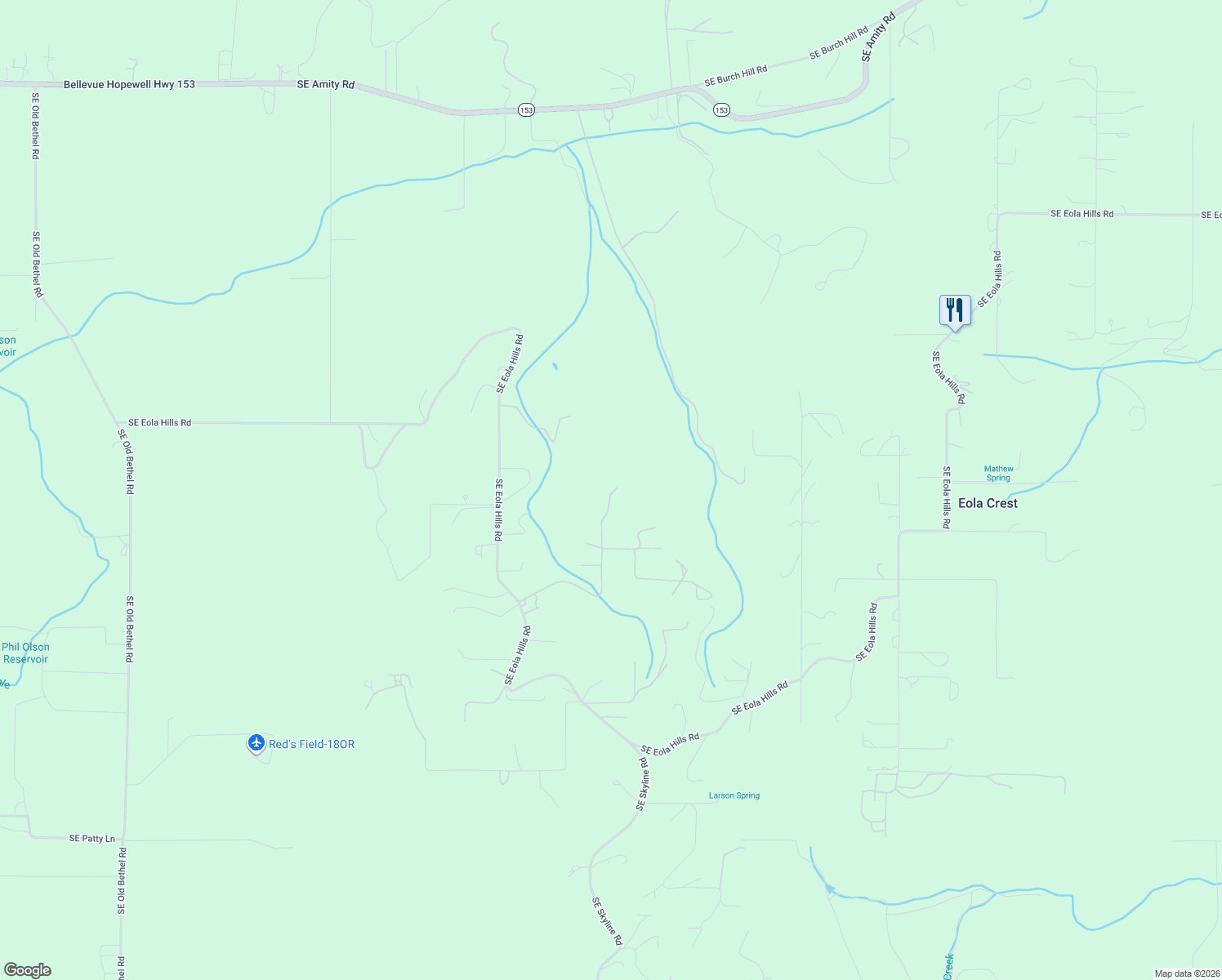 map of restaurants, bars, coffee shops, grocery stores, and more near 7625 Southeast Seawood Road in Amity