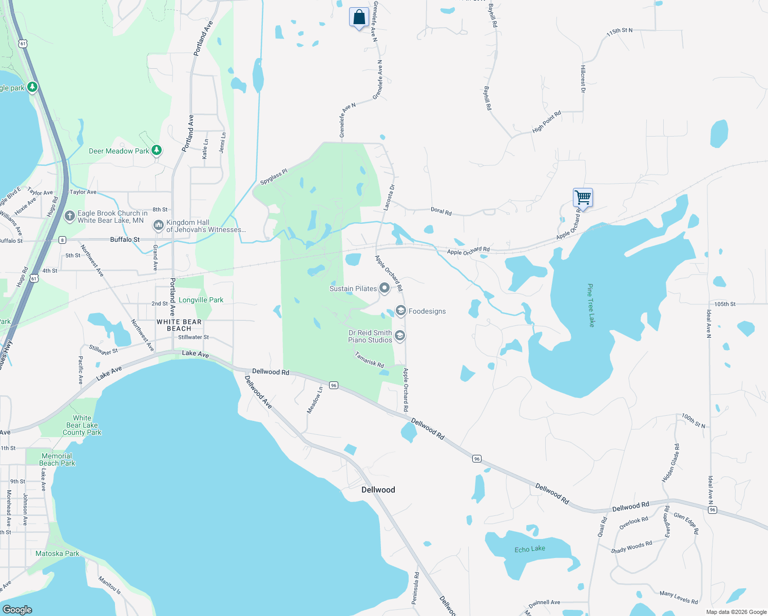 map of restaurants, bars, coffee shops, grocery stores, and more near 6 Pinehurst Drive in Saint Paul