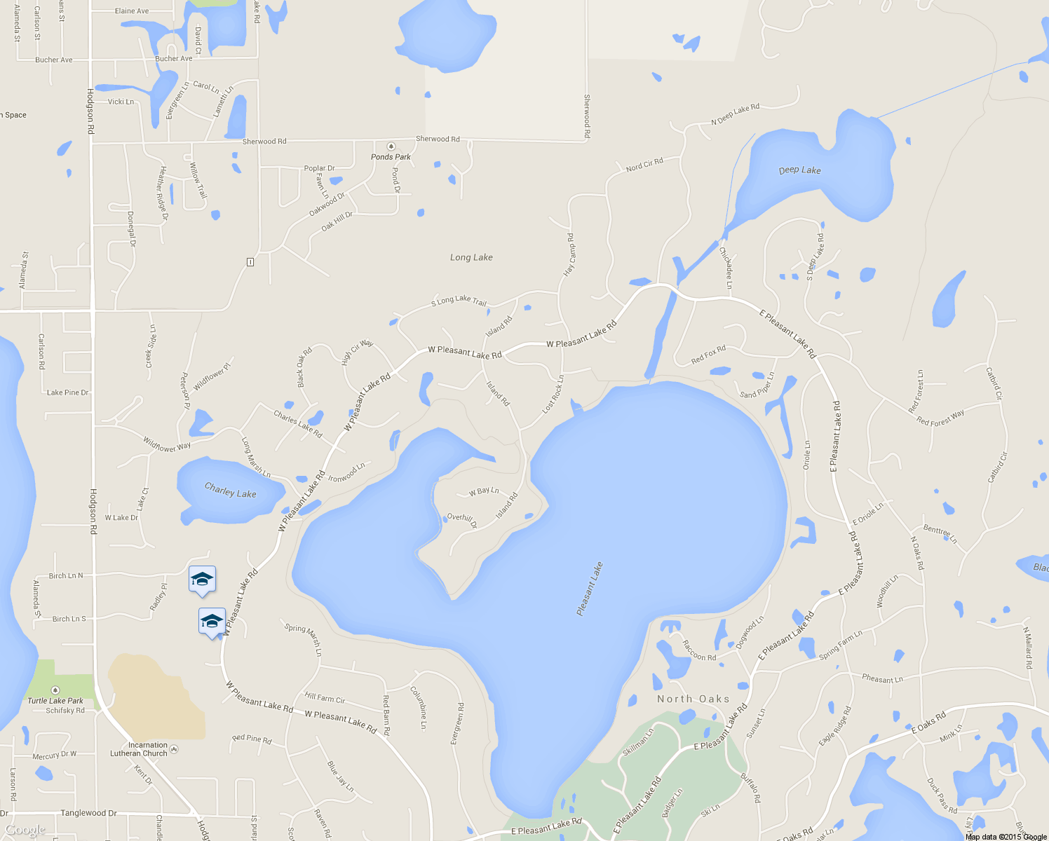 map of restaurants, bars, coffee shops, grocery stores, and more near 5 Lost Rock Lane in North Oaks