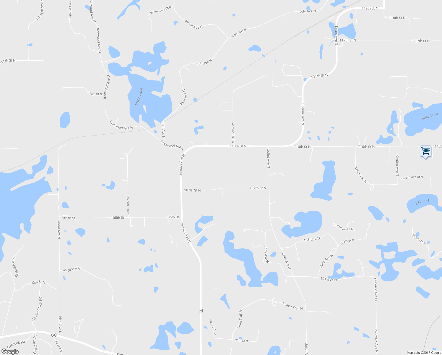 map of restaurants, bars, coffee shops, grocery stores, and more near 9130 107th Street North in Stillwater