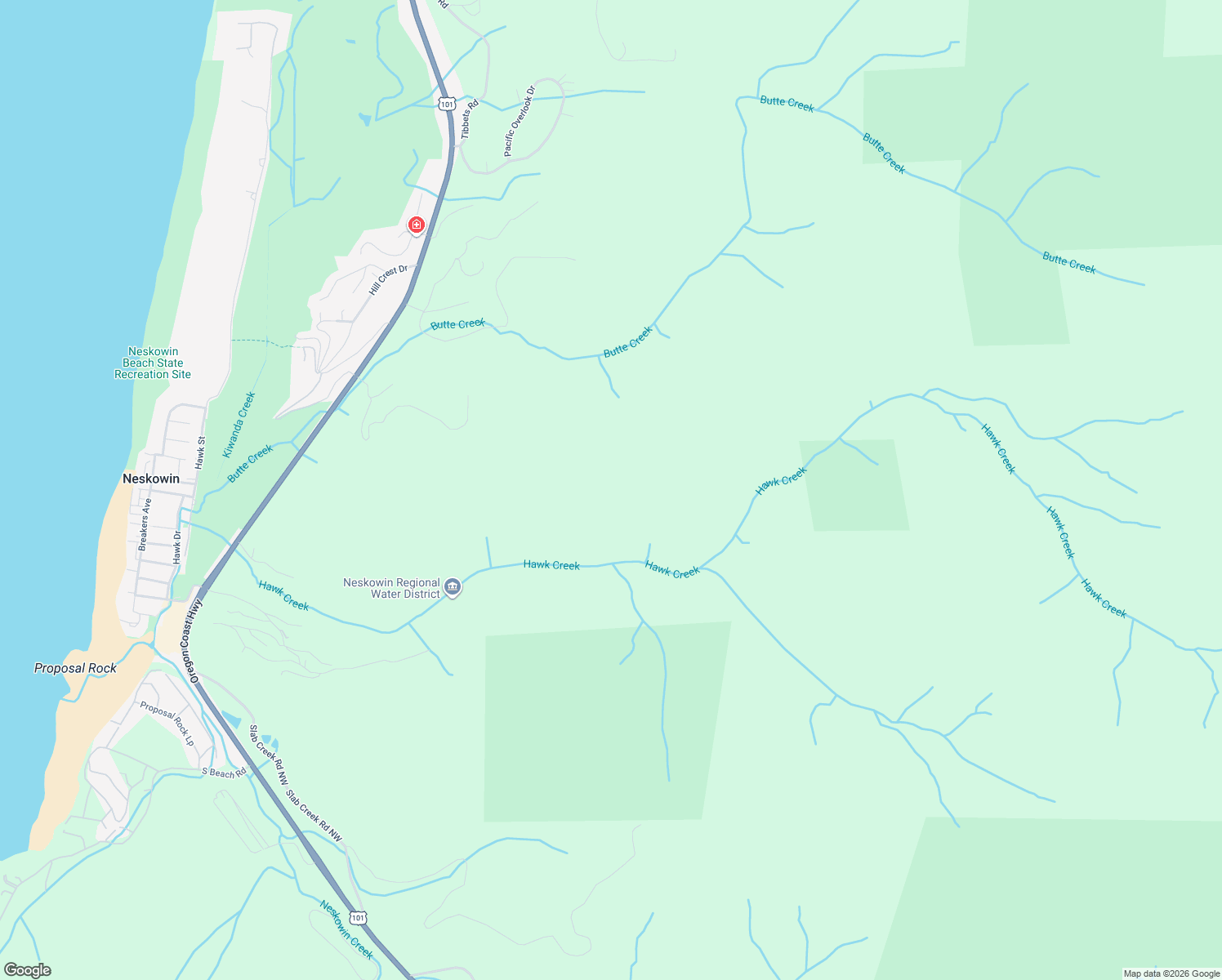 map of restaurants, bars, coffee shops, grocery stores, and more near Schoolhouse Road in Neskowin