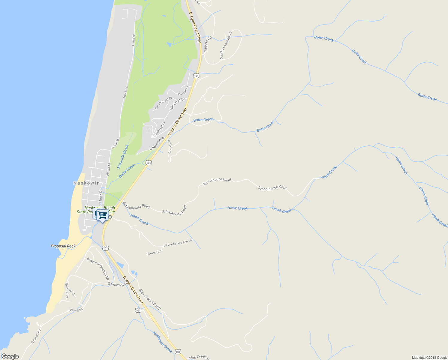 map of restaurants, bars, coffee shops, grocery stores, and more near Schoolhouse Road in Neskowin