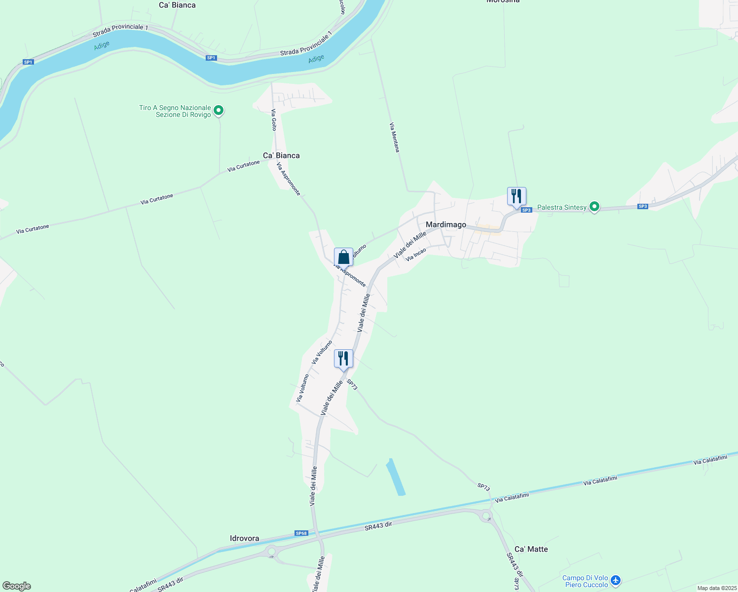 map of restaurants, bars, coffee shops, grocery stores, and more near 280 Viale dei Mille in Mardimago