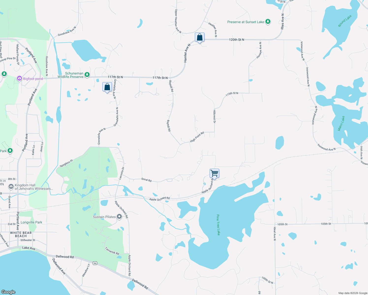 map of restaurants, bars, coffee shops, grocery stores, and more near 11 High Point Road in Dellwood