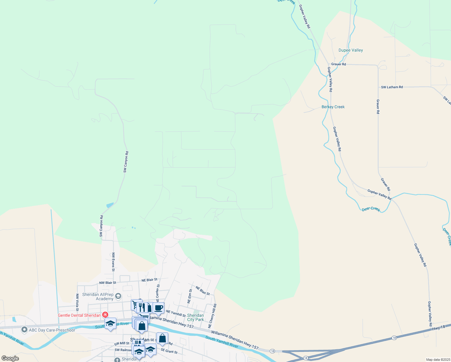 map of restaurants, bars, coffee shops, grocery stores, and more near 20550 Cherry Hill Road in Sheridan