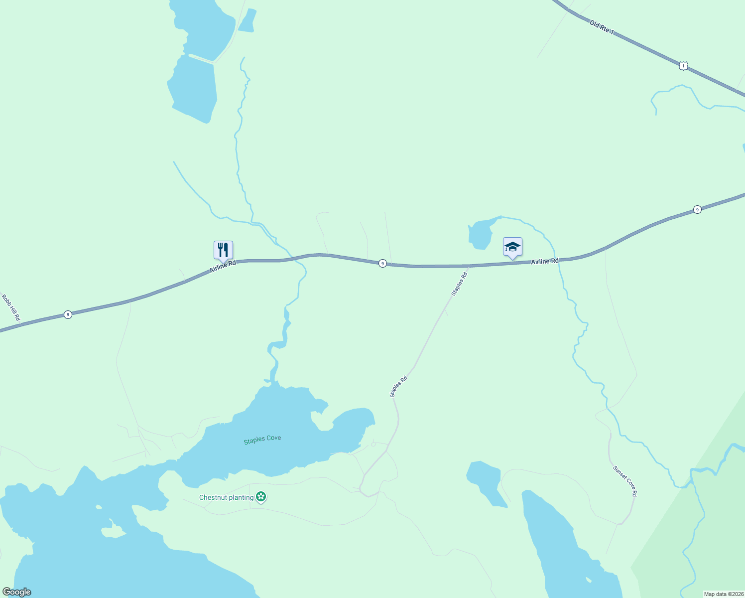 map of restaurants, bars, coffee shops, grocery stores, and more near 11 Malloy Hill Drive in Baileyville