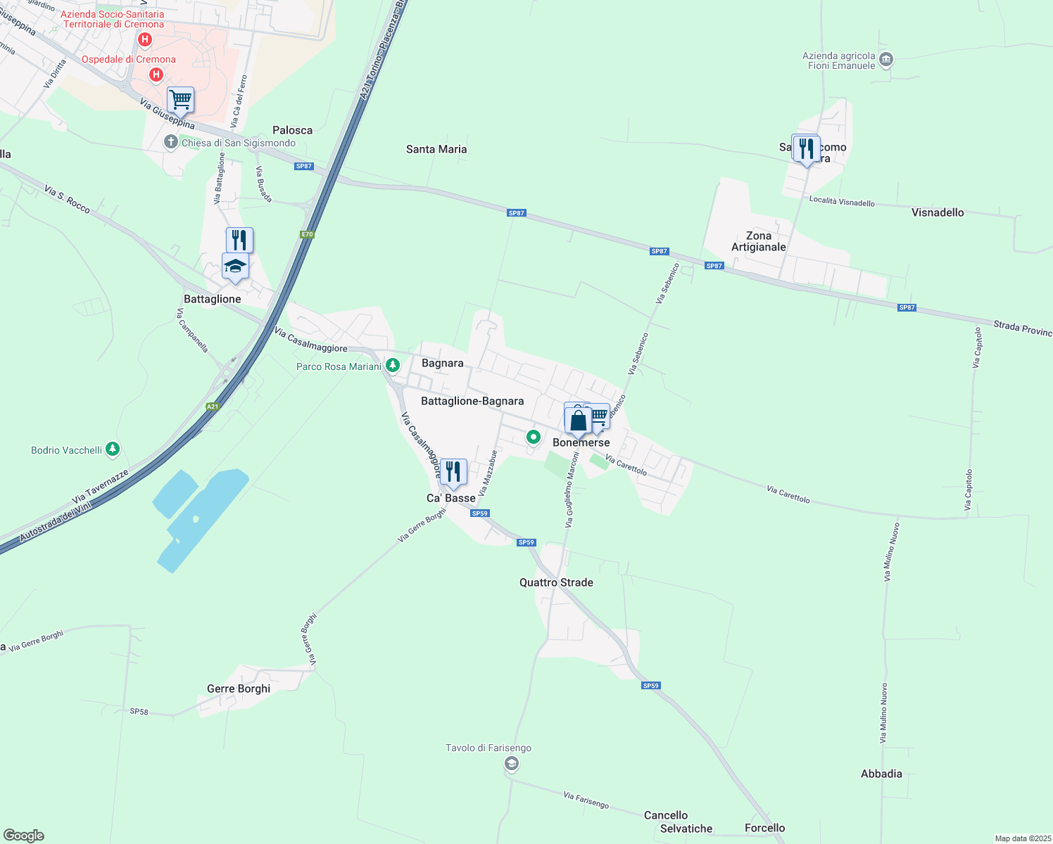 map of restaurants, bars, coffee shops, grocery stores, and more near 12 Via Ennio Gerelli in Battaglione-bagnara