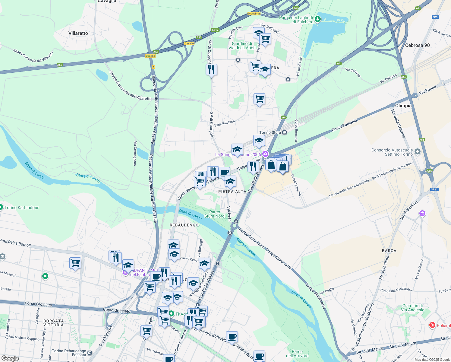 map of restaurants, bars, coffee shops, grocery stores, and more near 49 Via Ivrea in Torino
