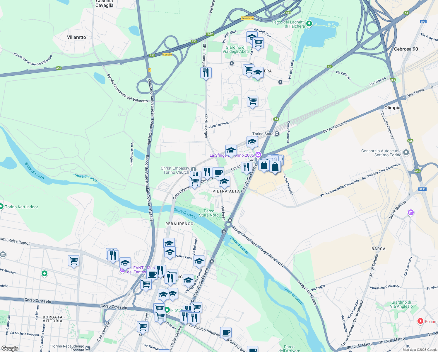 map of restaurants, bars, coffee shops, grocery stores, and more near 49 Via Ivrea in Torino