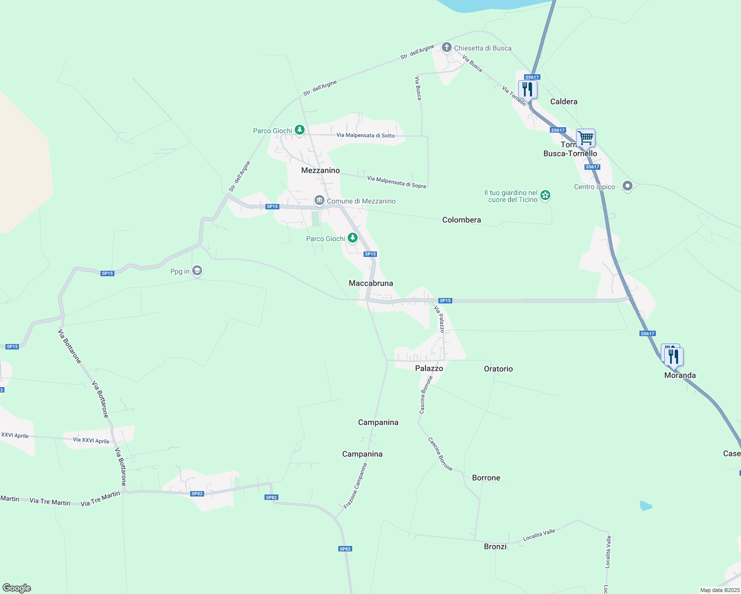 map of restaurants, bars, coffee shops, grocery stores, and more near 1 Via Palazzo in Mezzanino