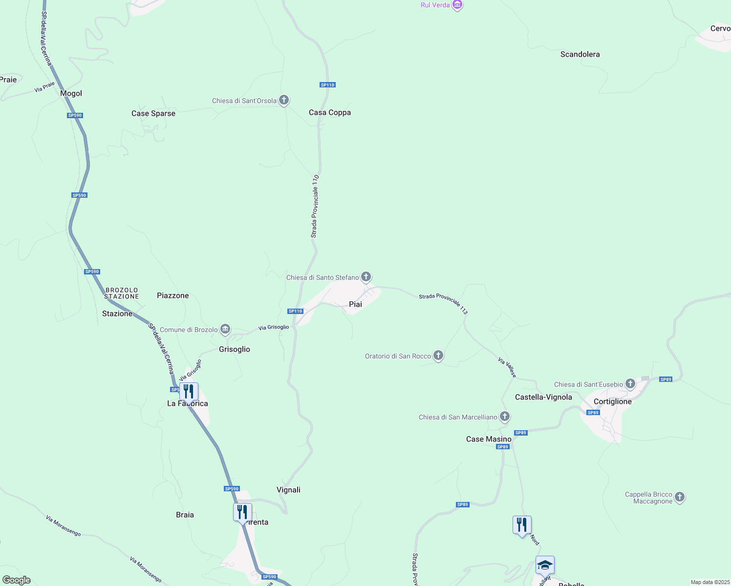 map of restaurants, bars, coffee shops, grocery stores, and more near 56 Via Piai in Piai