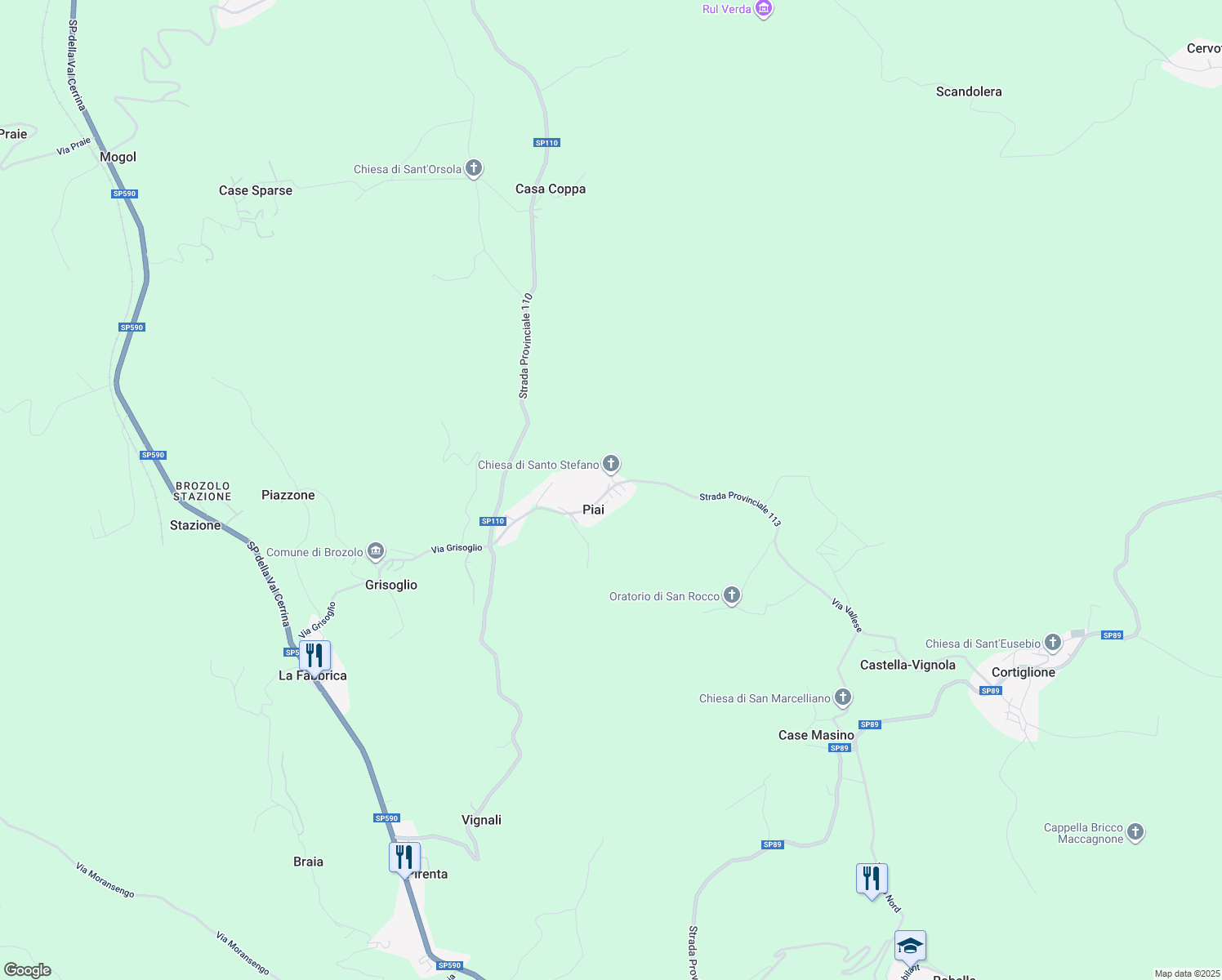 map of restaurants, bars, coffee shops, grocery stores, and more near 56 Via Piai in Piai