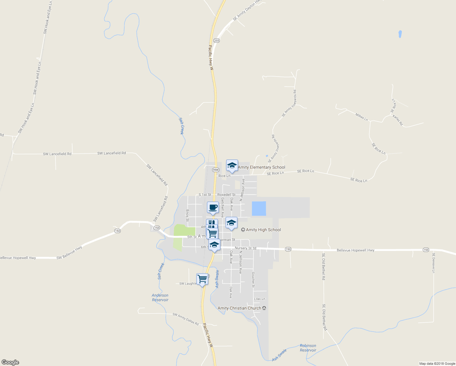 map of restaurants, bars, coffee shops, grocery stores, and more near 140 Getchell Court in Amity
