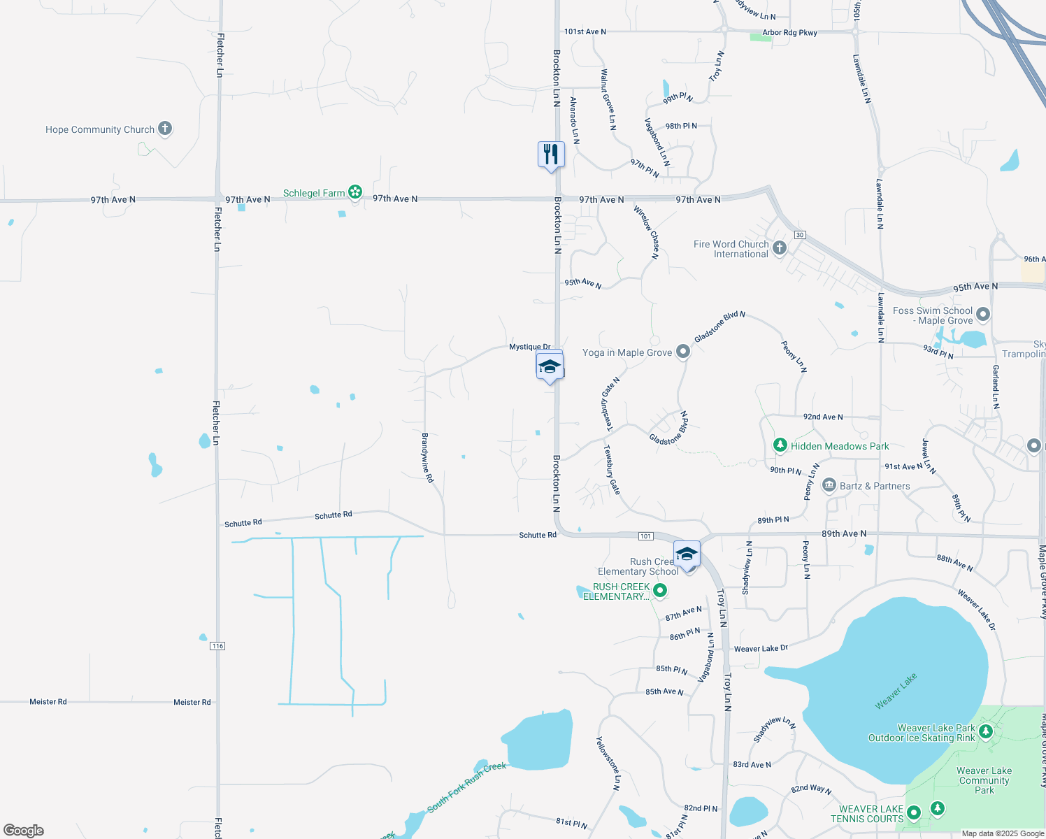 map of restaurants, bars, coffee shops, grocery stores, and more near 9200 Shannon Lane in Corcoran