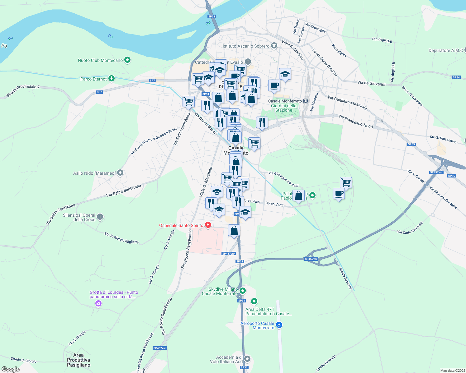 map of restaurants, bars, coffee shops, grocery stores, and more near 94 Corso Valentino in Casale Monferrato