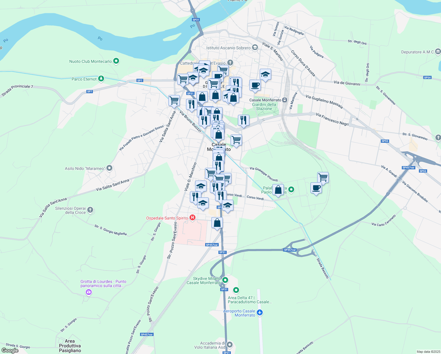 map of restaurants, bars, coffee shops, grocery stores, and more near 94 Corso Valentino in Casale Monferrato