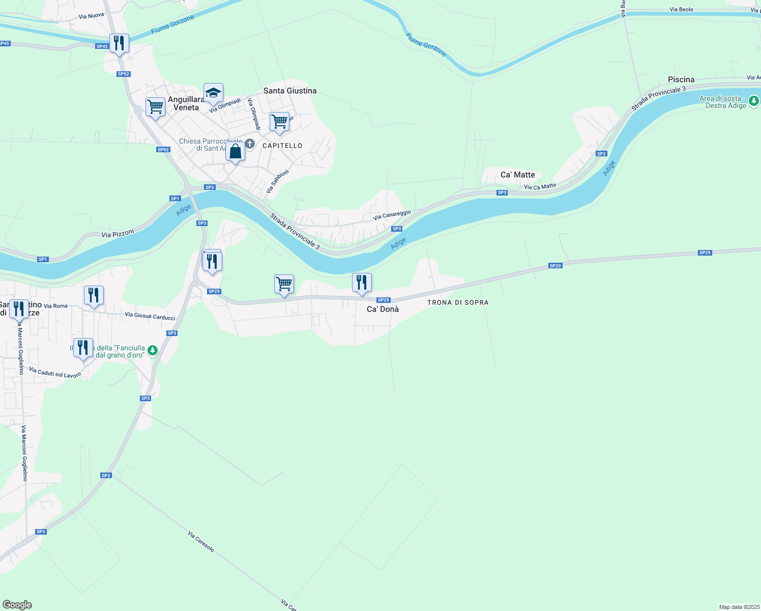 map of restaurants, bars, coffee shops, grocery stores, and more near 538 Via Trona di Sopra in Ca' Donà