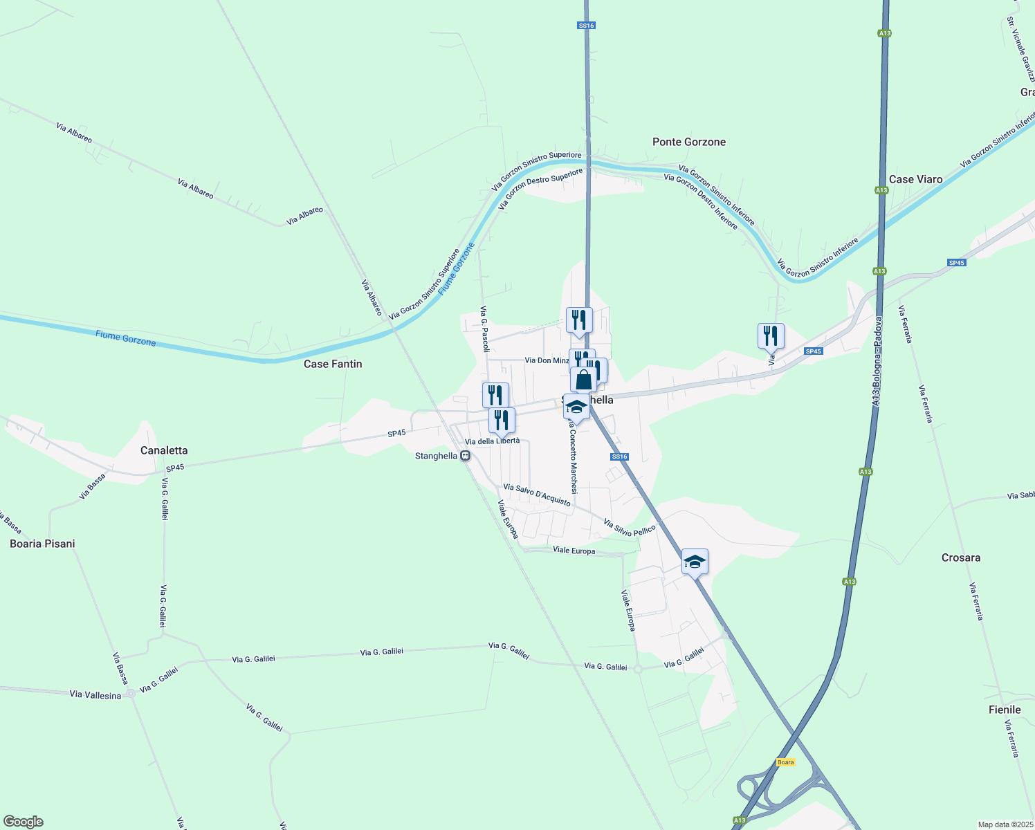 map of restaurants, bars, coffee shops, grocery stores, and more near 9A2 Via A. Gramsci in Stanghella