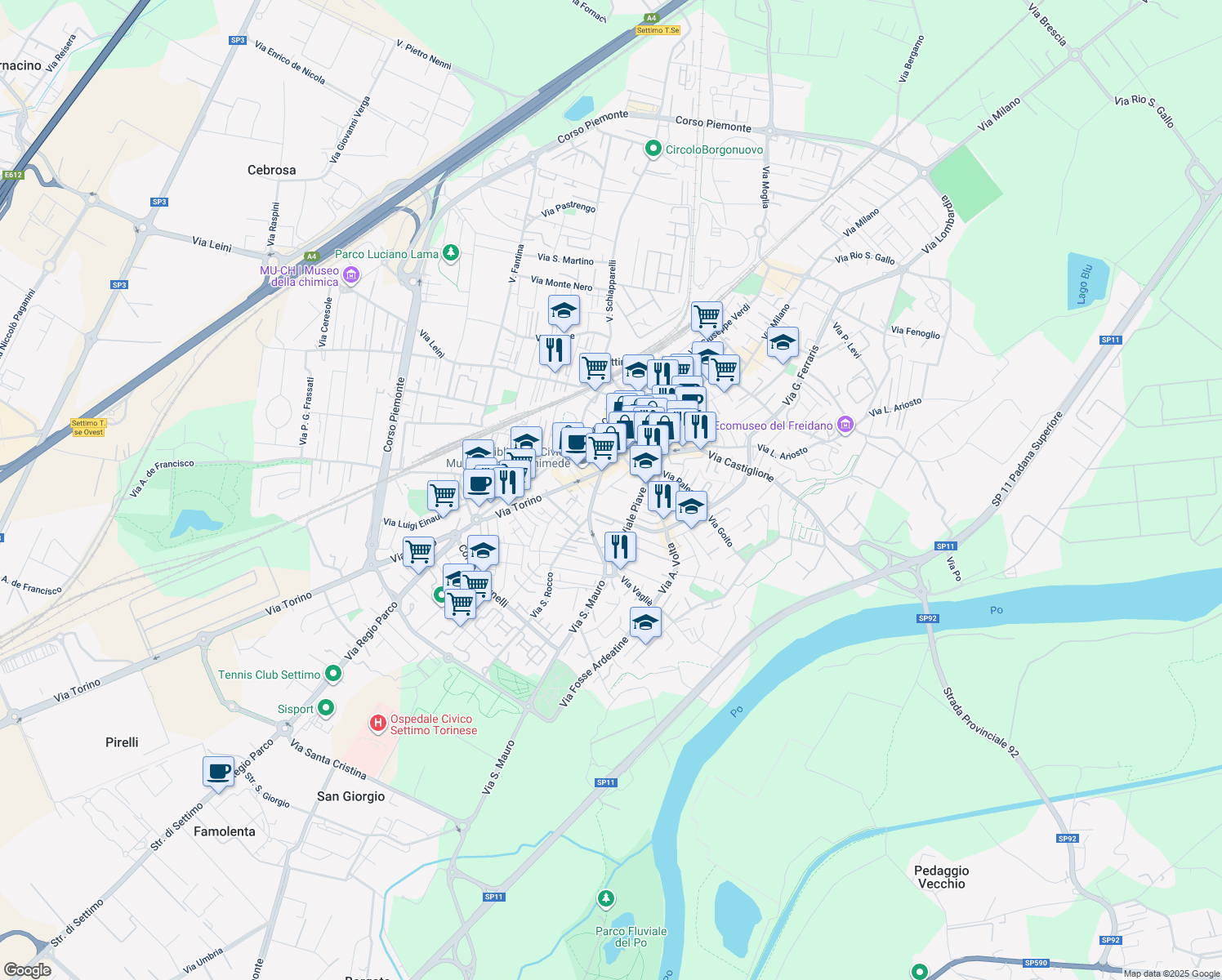 map of restaurants, bars, coffee shops, grocery stores, and more near 10 Via Germano Sommeiller in Settimo Torinese
