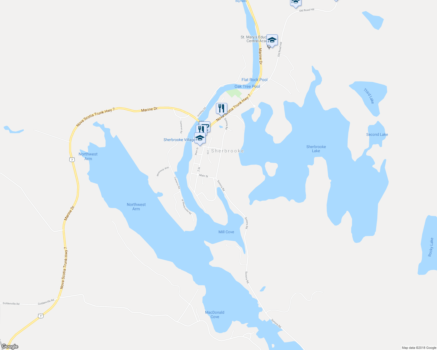 map of restaurants, bars, coffee shops, grocery stores, and more near 4132 Sonora Road in Sherbrooke