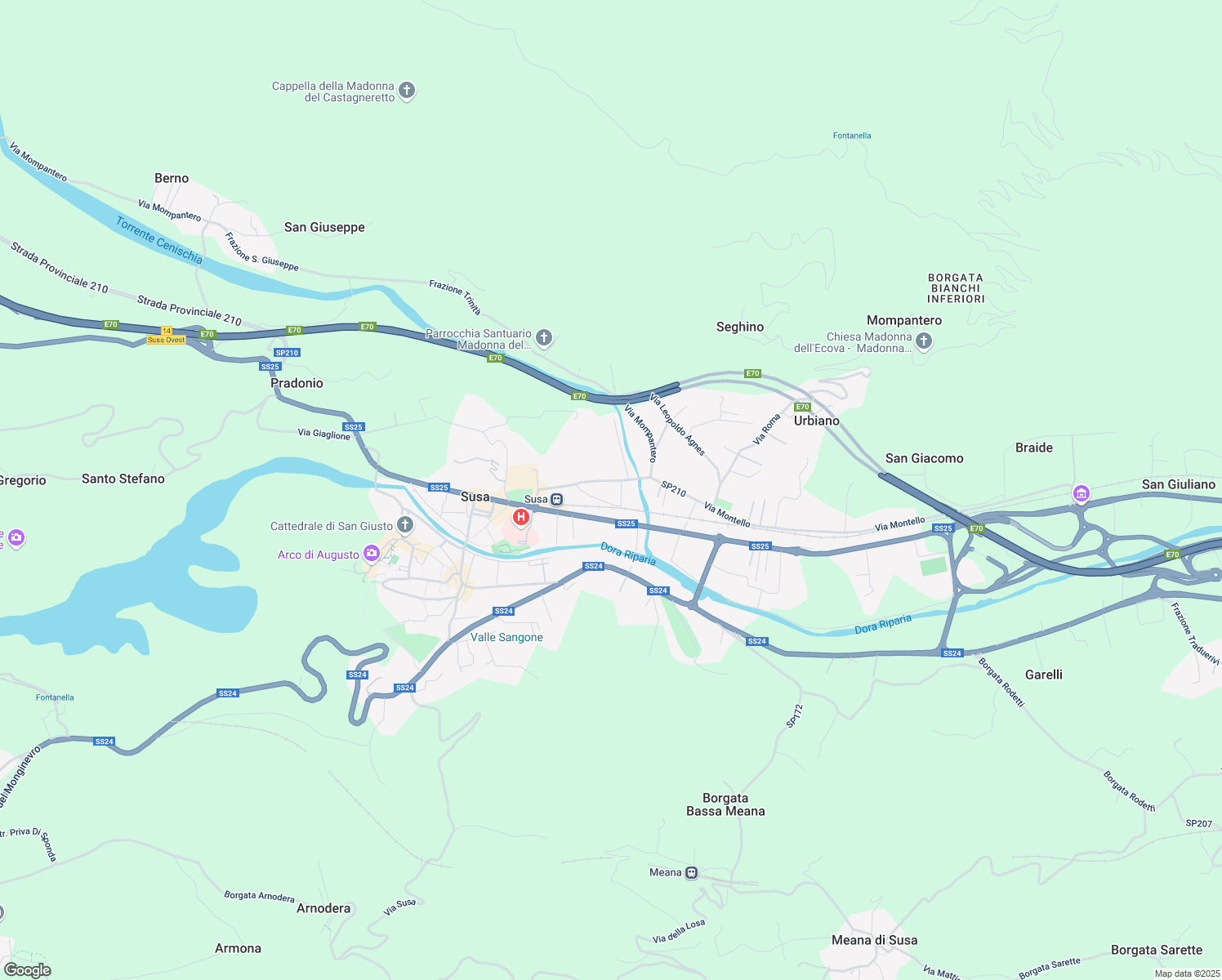 map of restaurants, bars, coffee shops, grocery stores, and more near 43 Corso Couveri Luciano in Susa