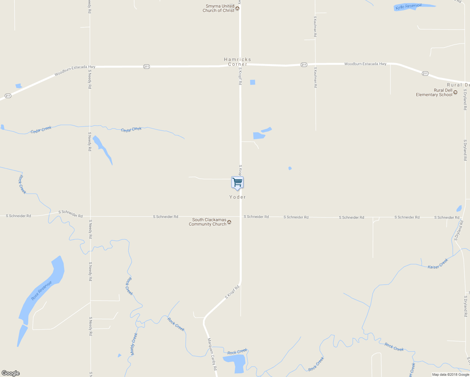 map of restaurants, bars, coffee shops, grocery stores, and more near 32305 South Kropf Road in Canby