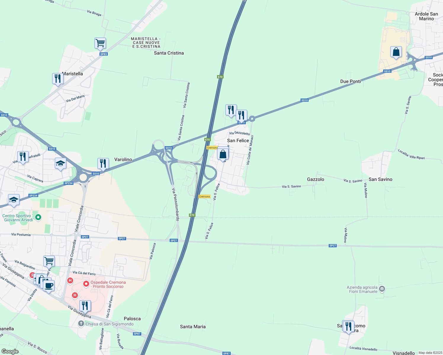 map of restaurants, bars, coffee shops, grocery stores, and more near 15-17 Via San Felice in San Felice