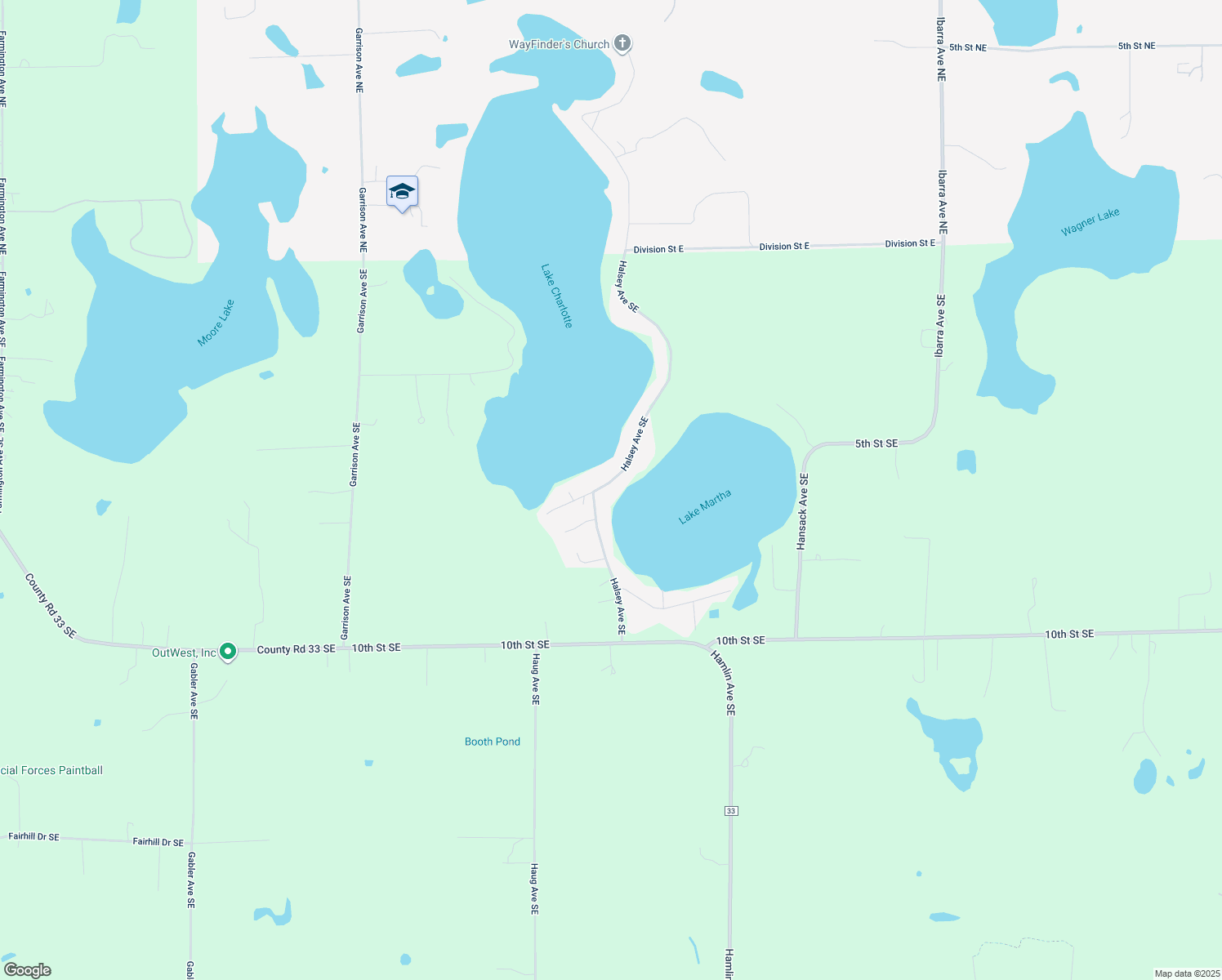 map of restaurants, bars, coffee shops, grocery stores, and more near 594 Halsey Avenue Southeast in Buffalo