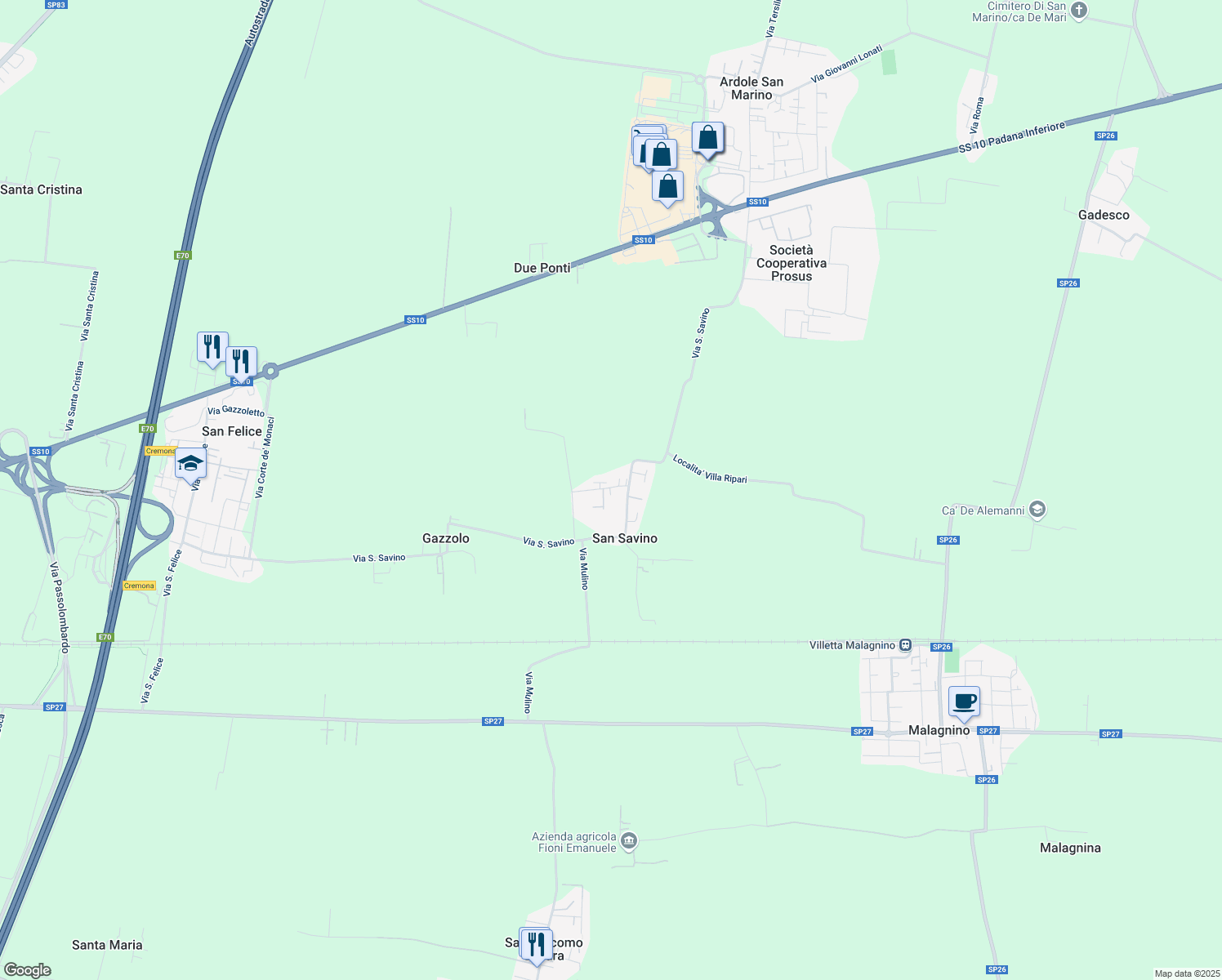 map of restaurants, bars, coffee shops, grocery stores, and more near 16 Vicolo Cantone in San Savino