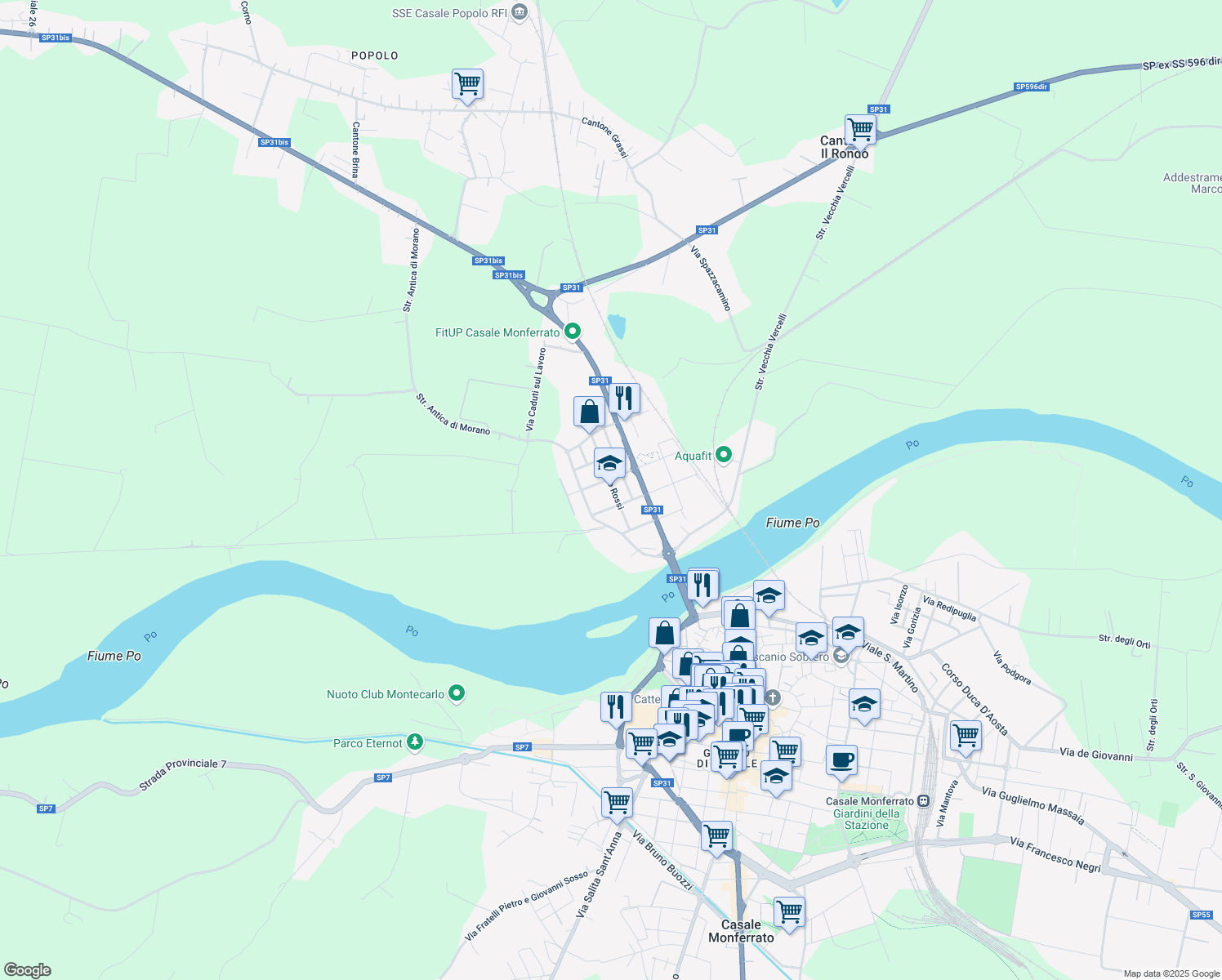 map of restaurants, bars, coffee shops, grocery stores, and more near 3 Via Italo Rossi in Casale Monferrato