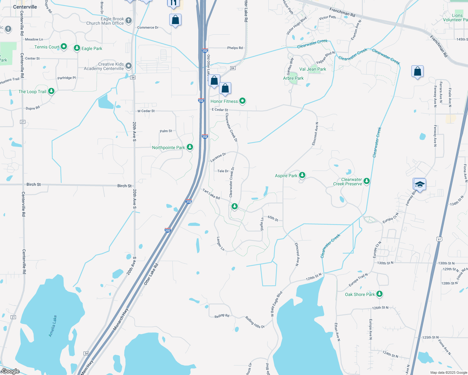 map of restaurants, bars, coffee shops, grocery stores, and more near 6596 Clearwater Creek Drive in Lino Lakes
